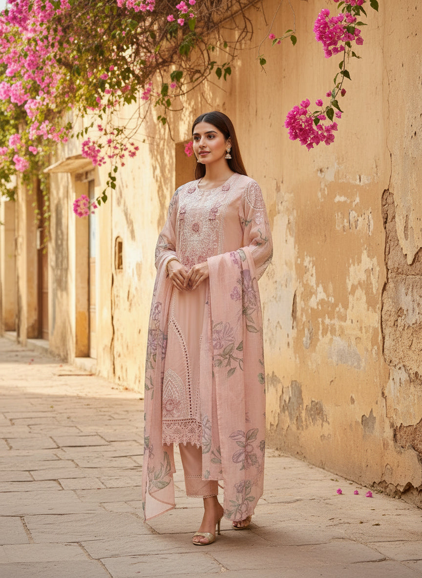 Pink Pakistani three piece suit