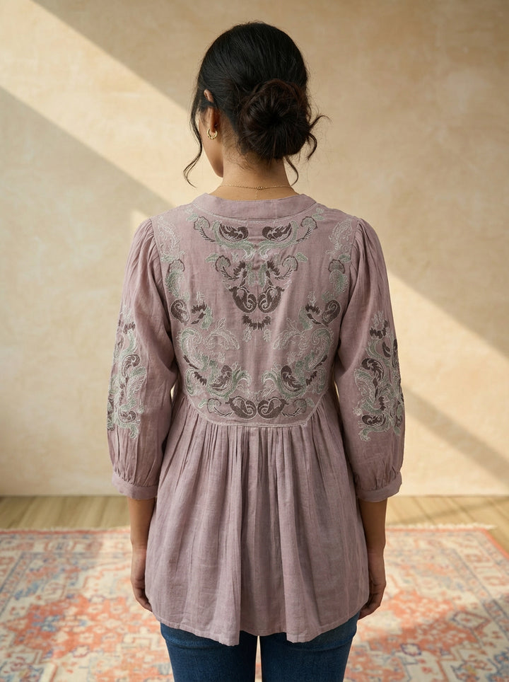 Onion pink top Bohemian embroidery