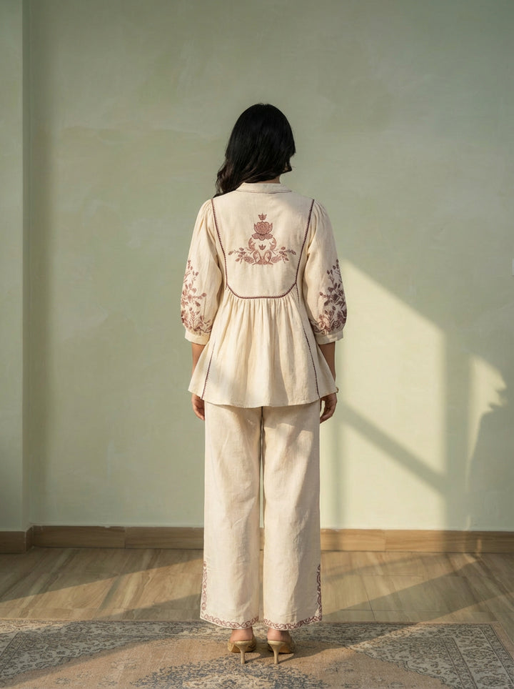 Beige co ord set Bohemian embroidery