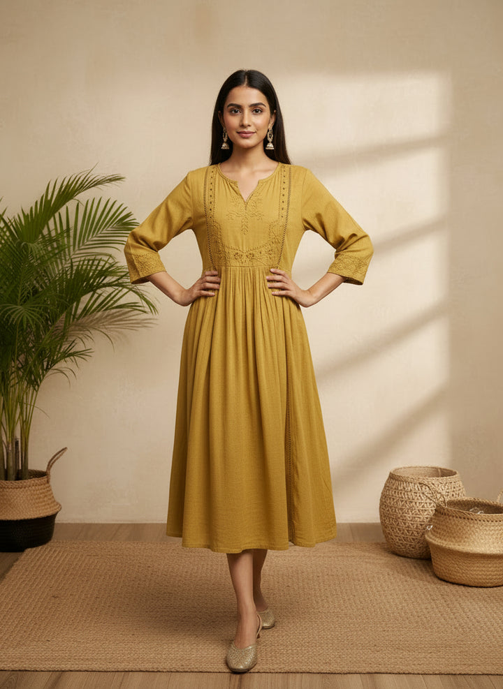 Mustard Tunic bohemian embroidery