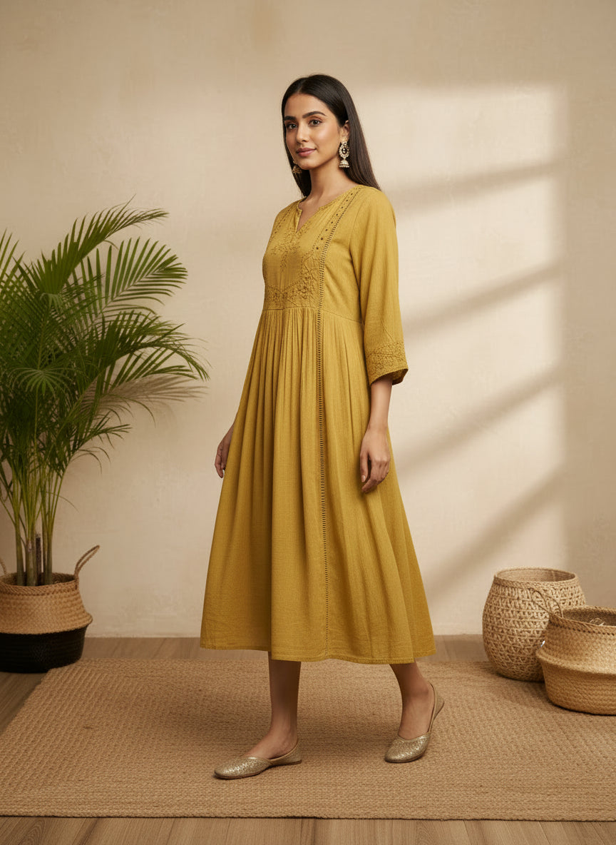 Mustard Tunic bohemian embroidery