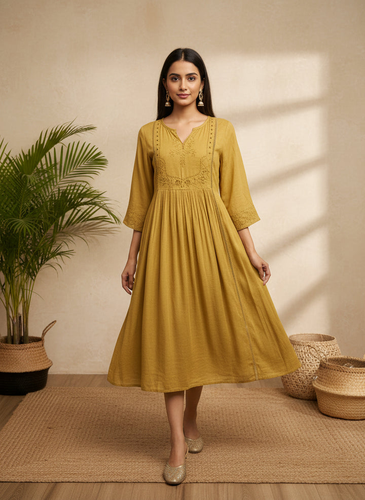 Mustard Tunic bohemian embroidery