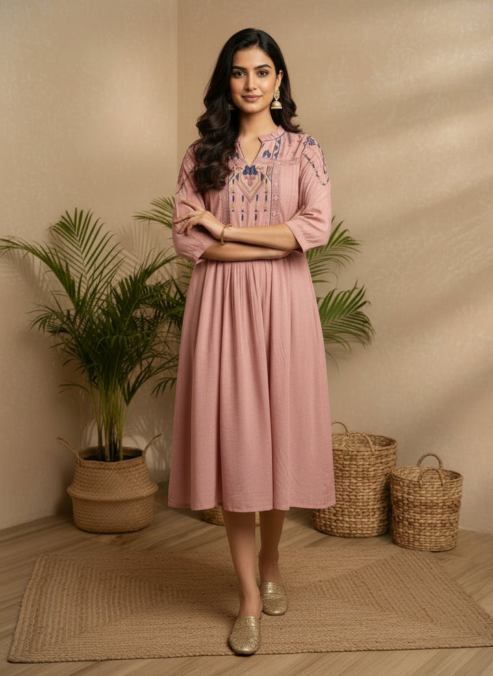 Pink Tunic bohemian embroidery
