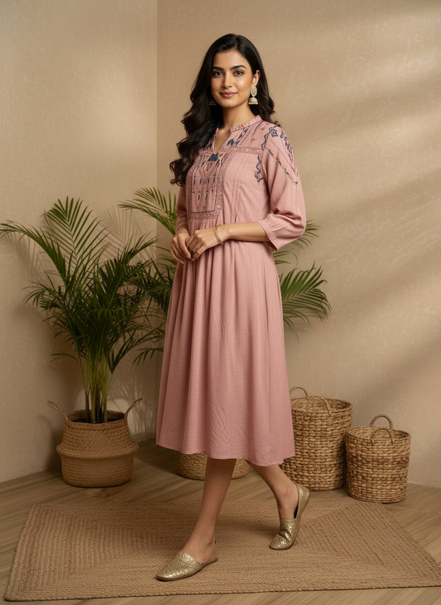 Pink Tunic bohemian embroidery