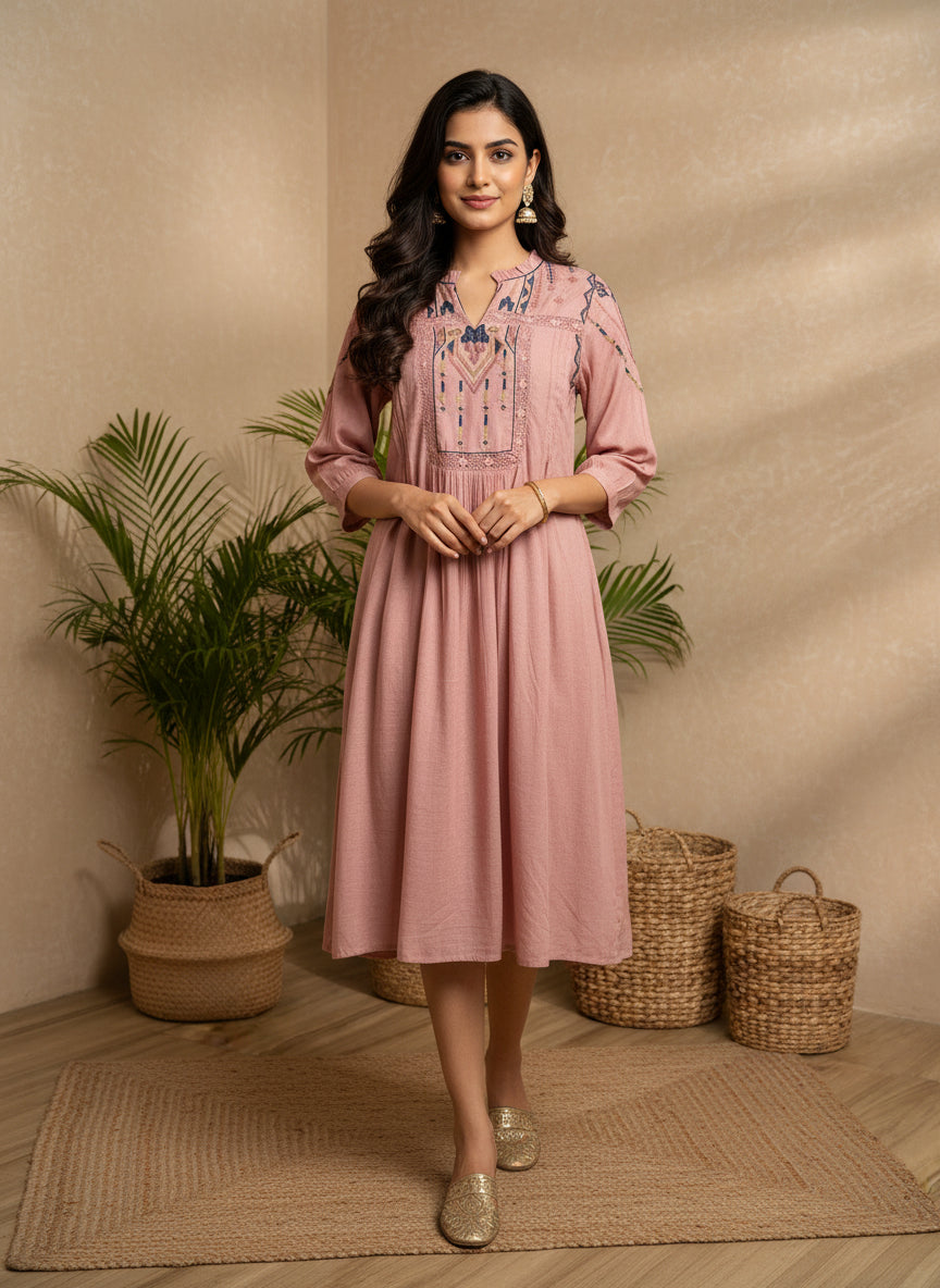 Pink Tunic bohemian embroidery