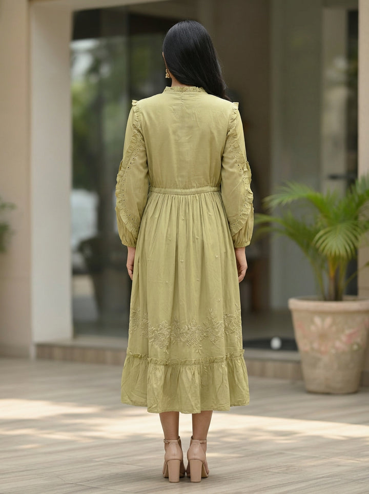 Yellow one piece dress bohemian embroidery