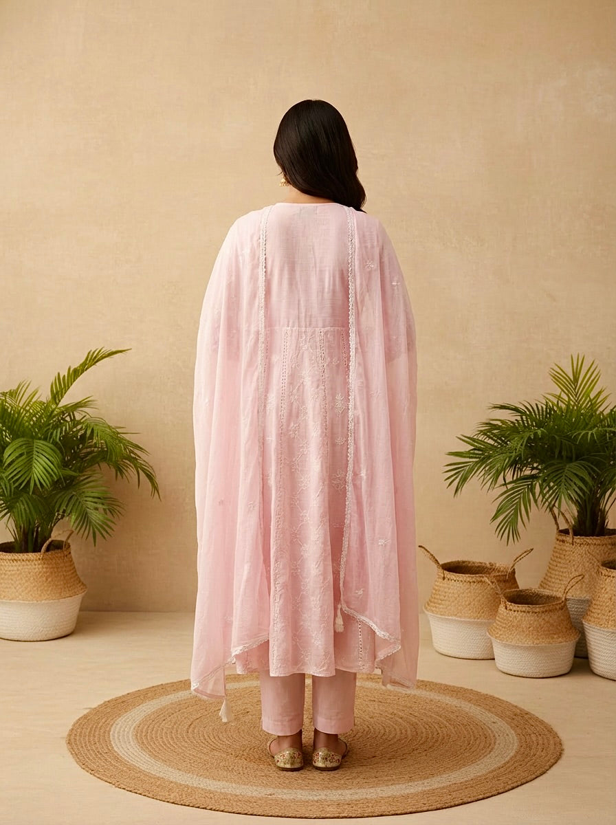 Pink mul mul chikankari anarkali short