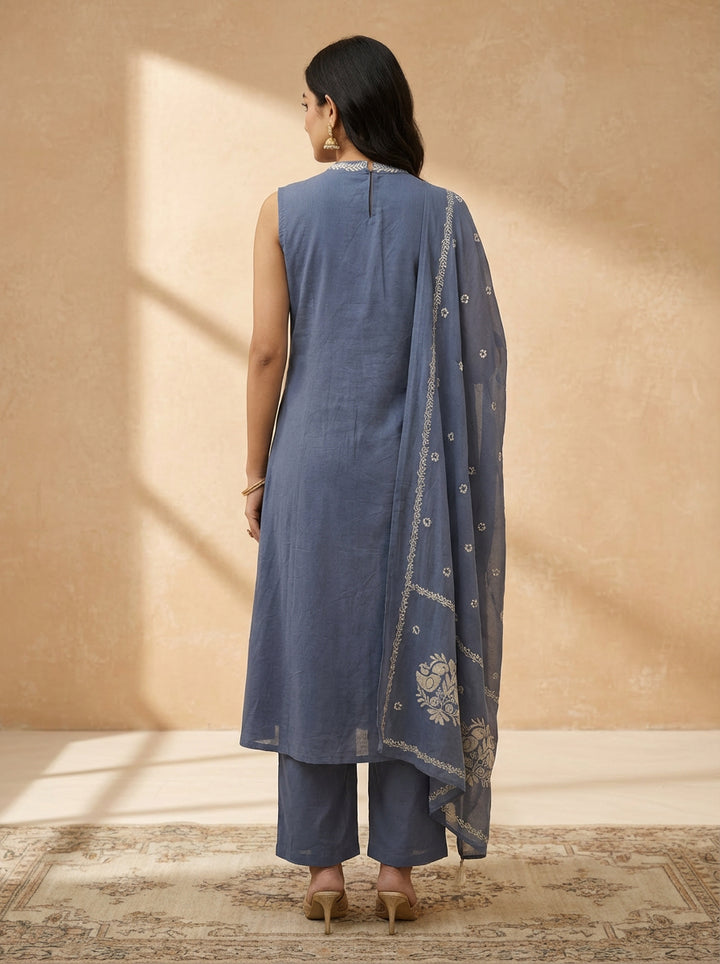 Blue cut sleeves dupatta set