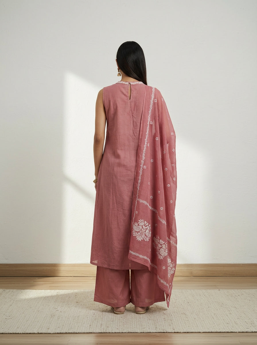 Pink cut sleeves dupatta set