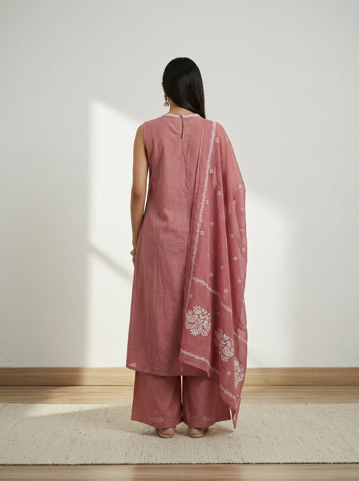 Pink cut sleeves dupatta set