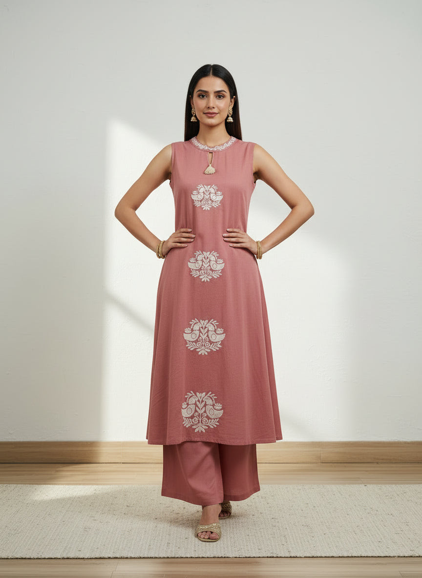 Pink cut sleeves dupatta set