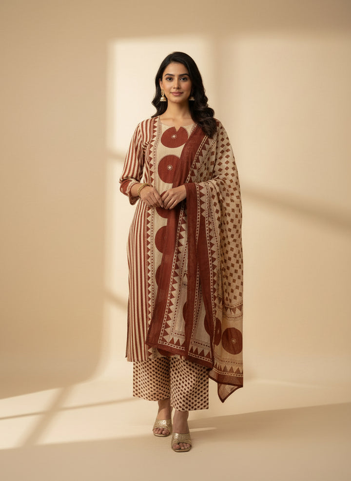 Maroon and brown dupatta set