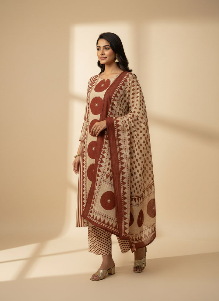 Maroon and brown dupatta set