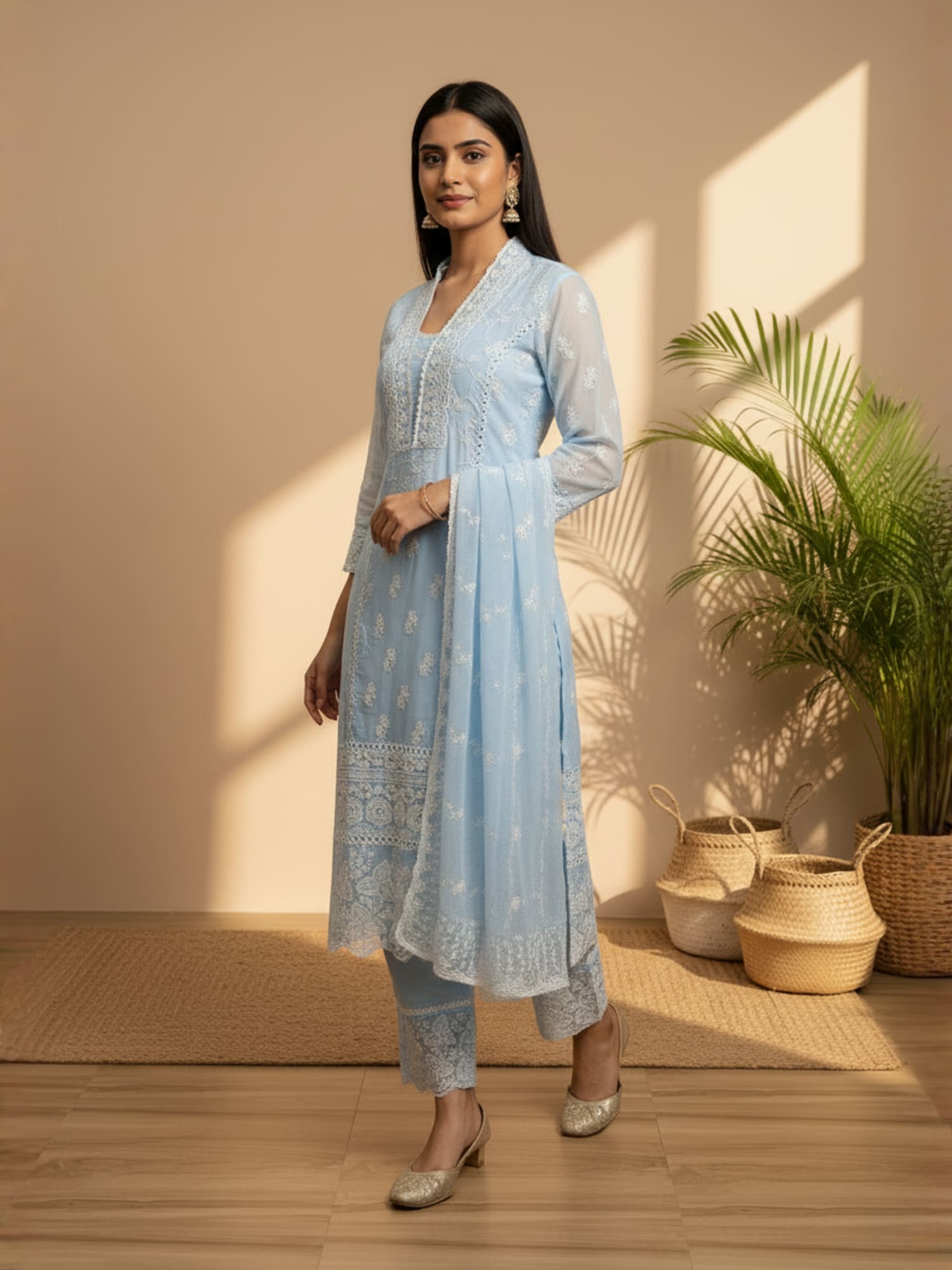 Blue Mul chikankari straight suit