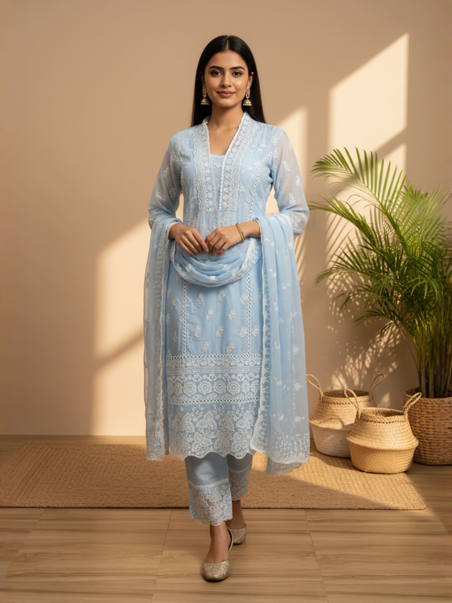 Blue Mul chikankari straight suit