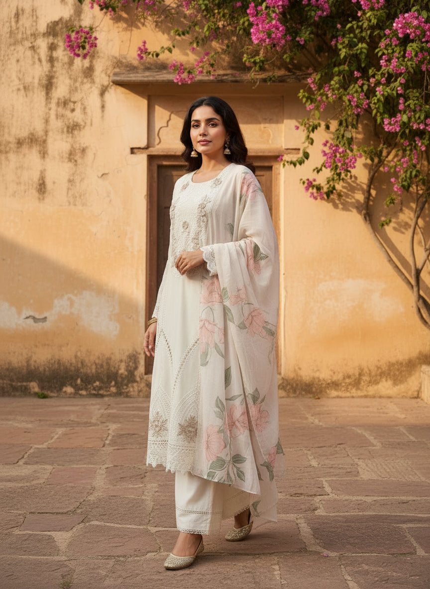 Cream Pakistani three piece suit