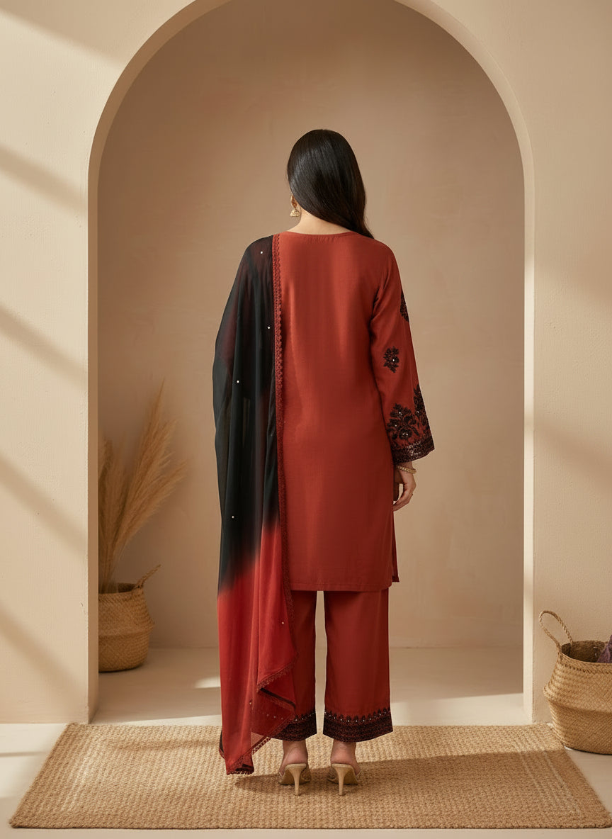 Red and Black Pakistani three piece set