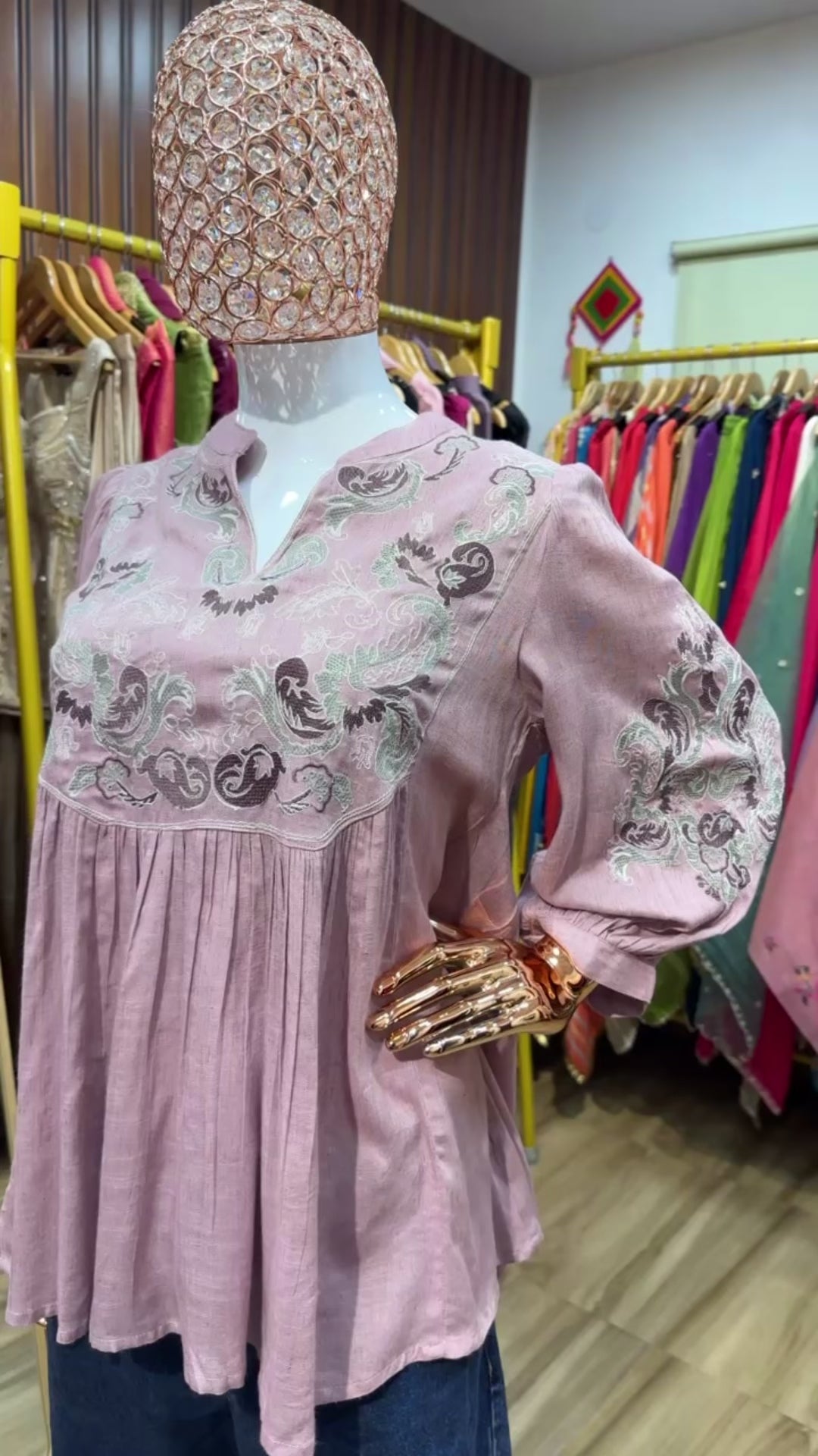 Onion pink top Bohemian embroidery