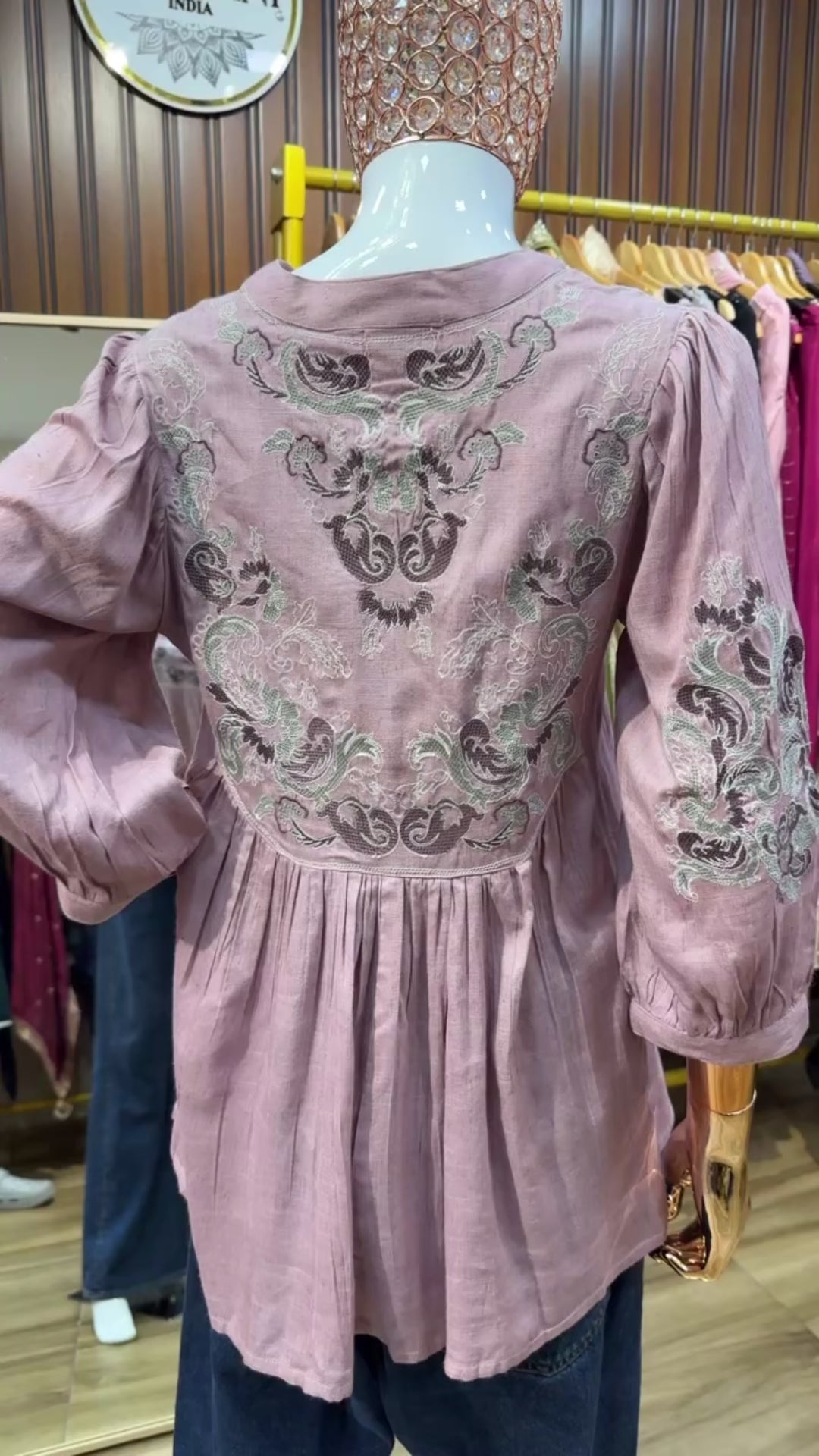 Onion pink top Bohemian embroidery
