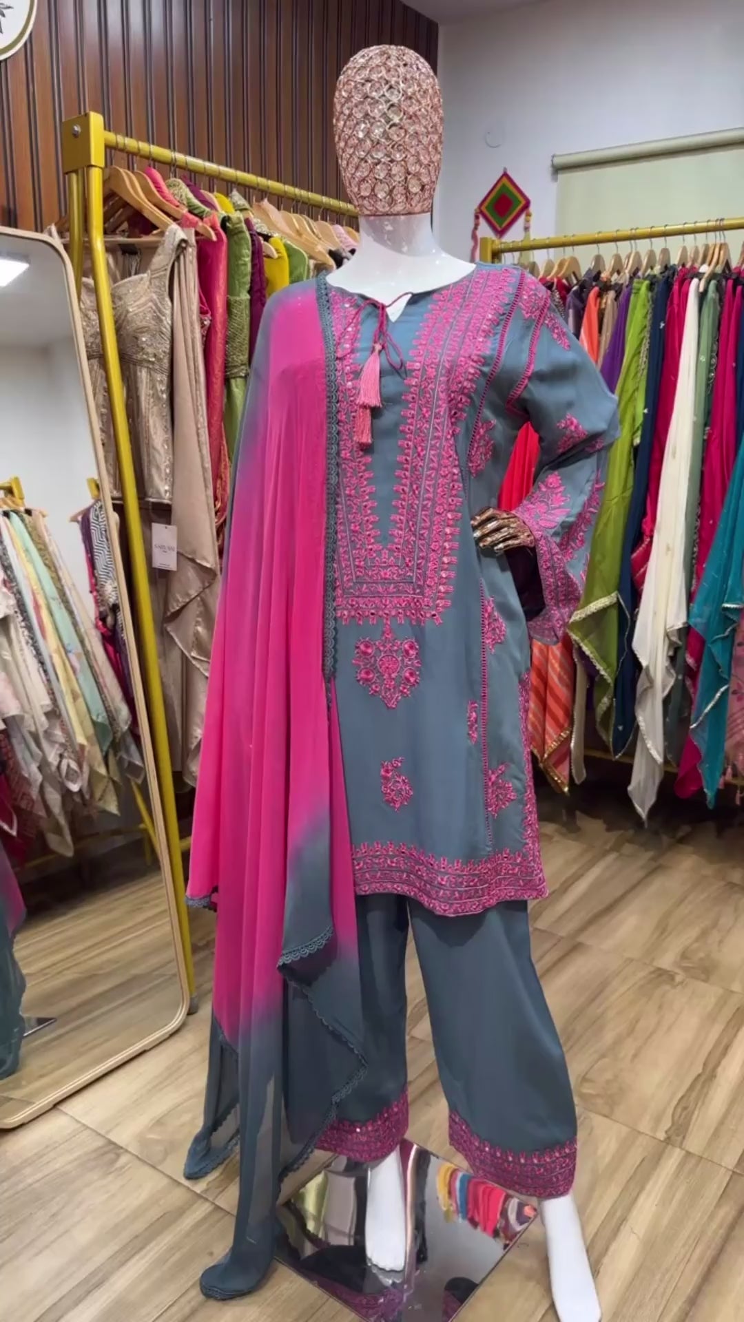 Pink and Blue Pakistani three piece set