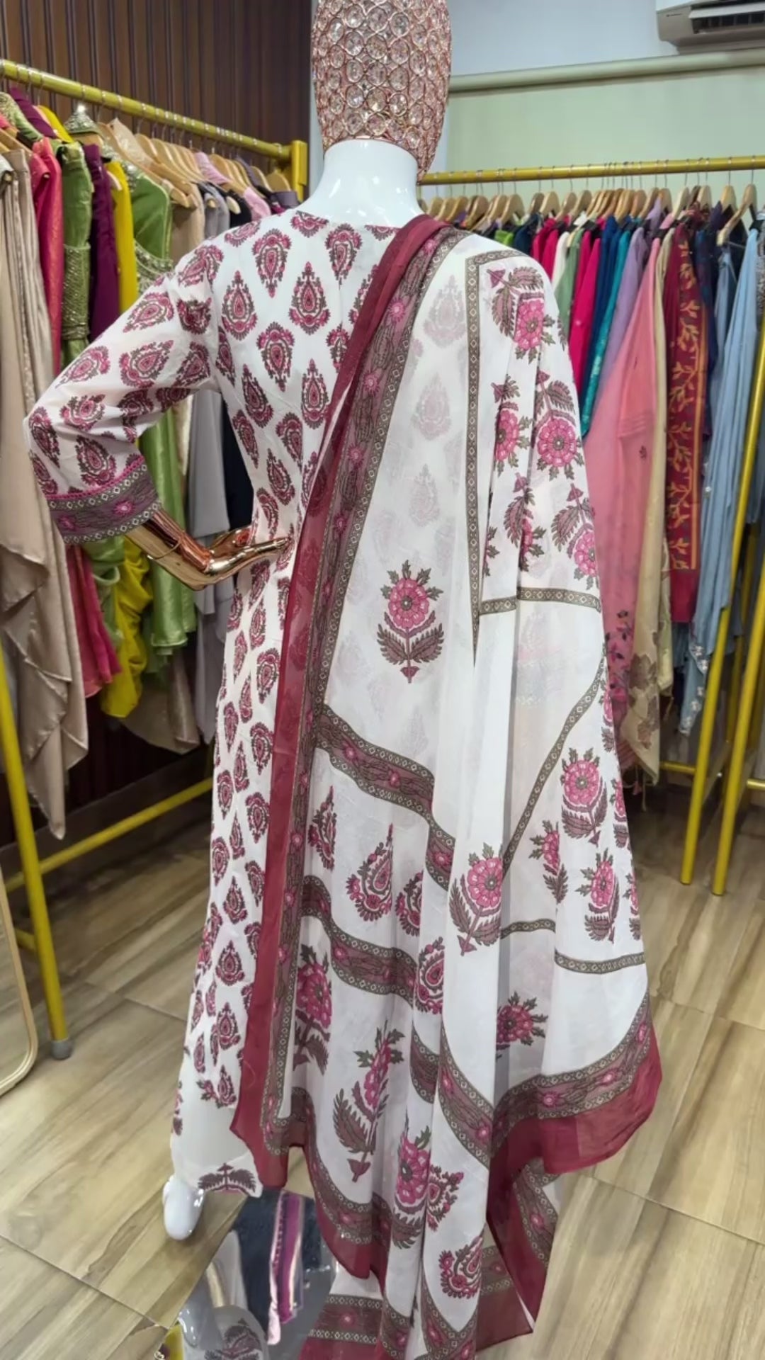 Pink and white ajrak suit