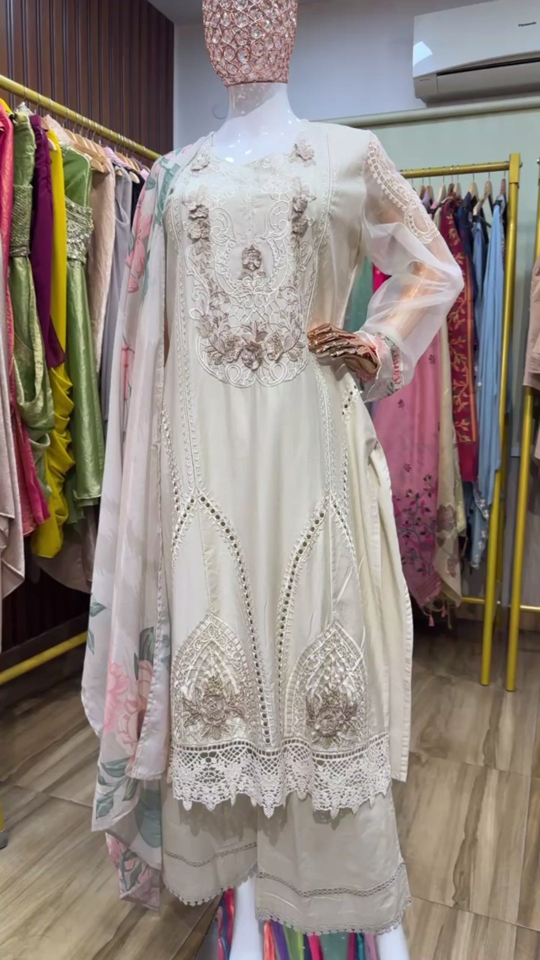 Cream Pakistani three piece suit