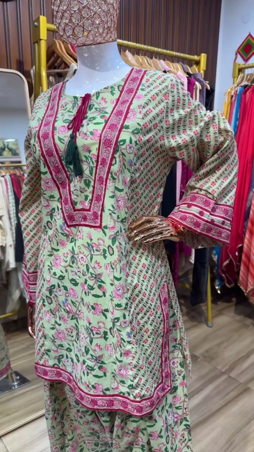 Farsi salwar green and pink Co-ord