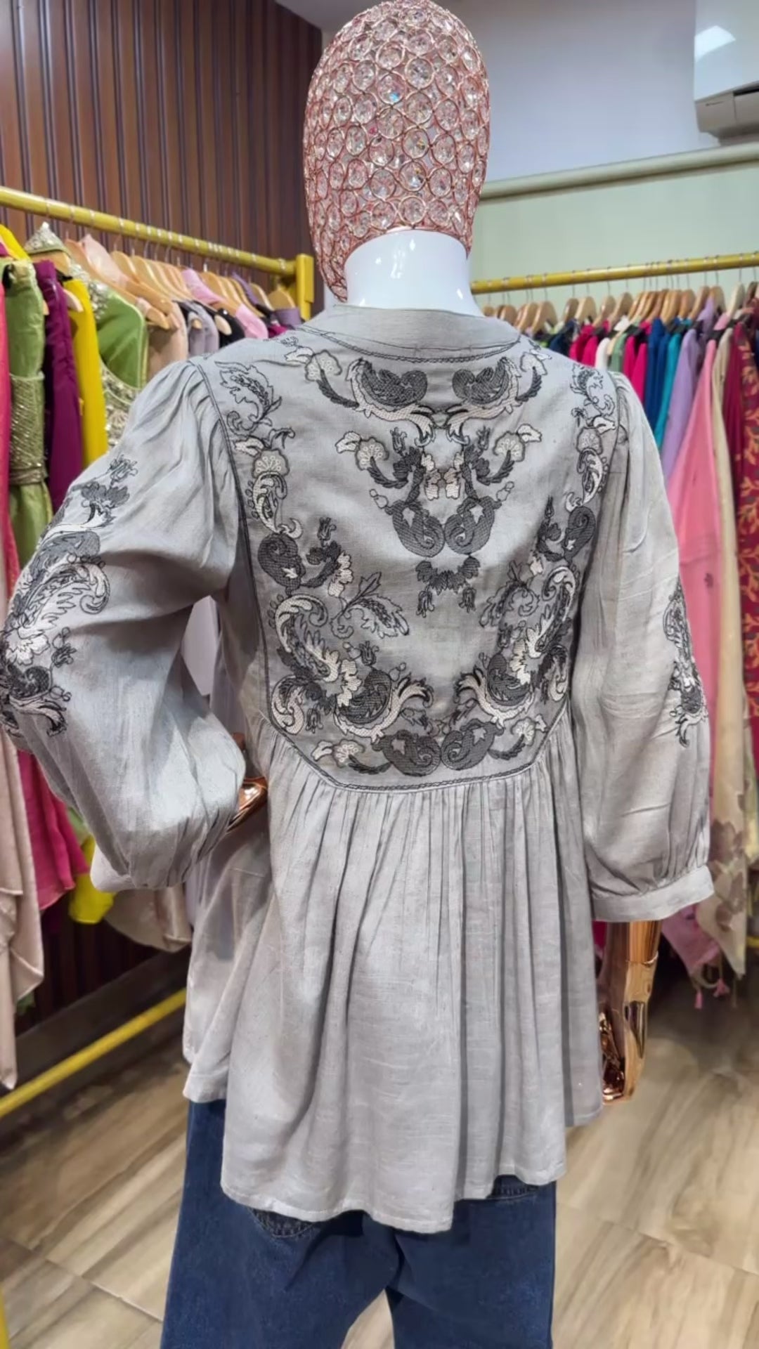 Grey top Bohemian embroidery