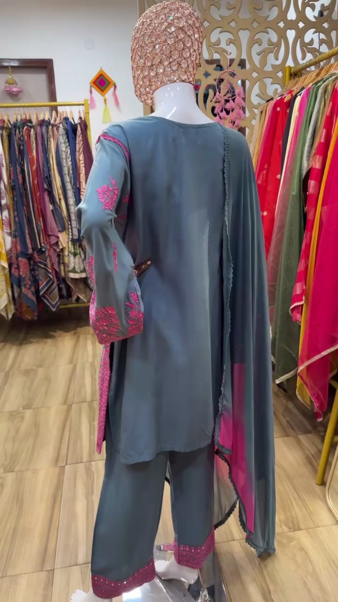 Pink and Blue Pakistani three piece set