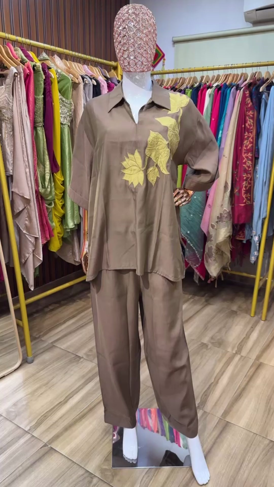 Brown and yellow Aplic co ord set