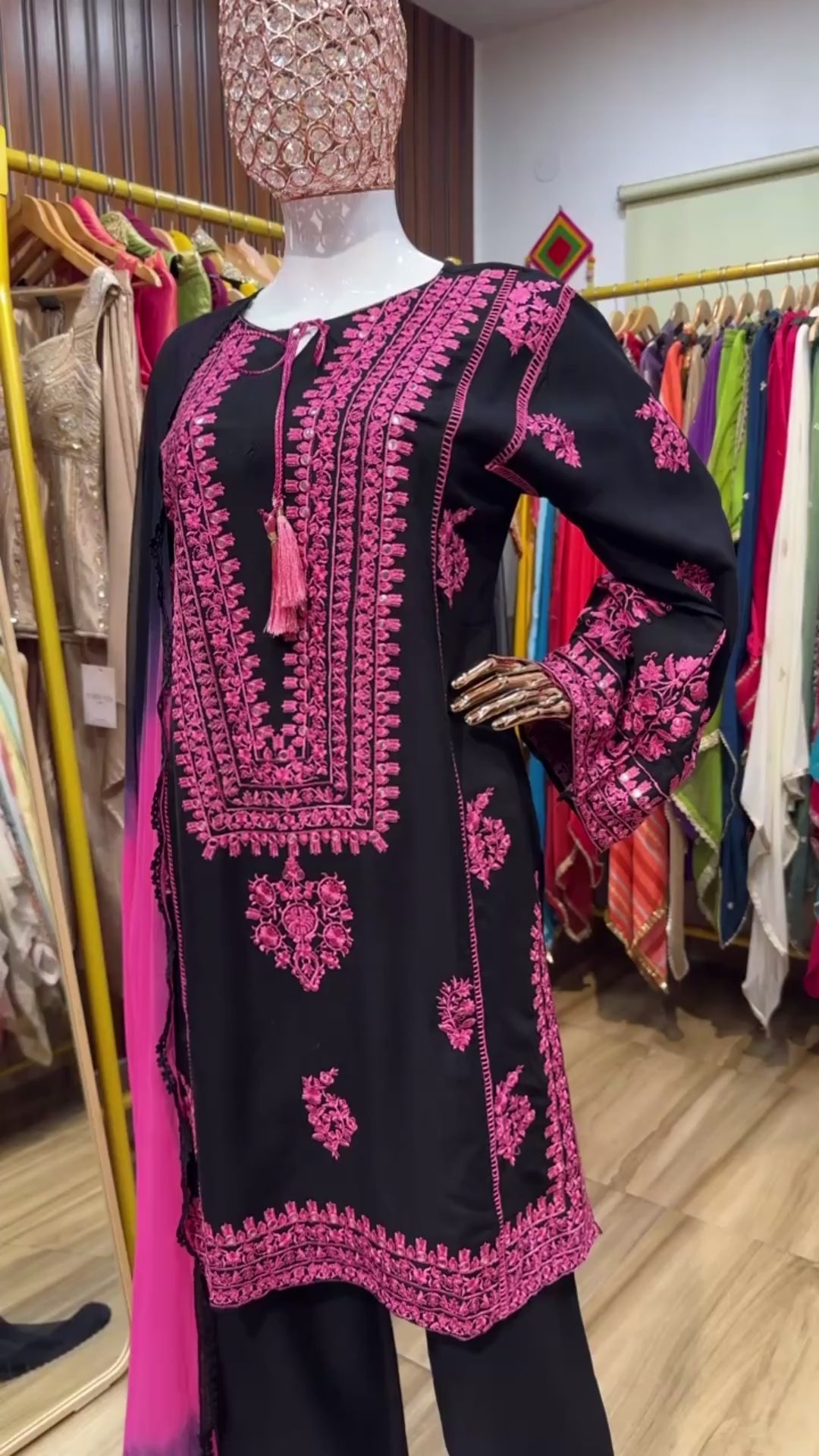 Pink and Black Pakistani three piece set