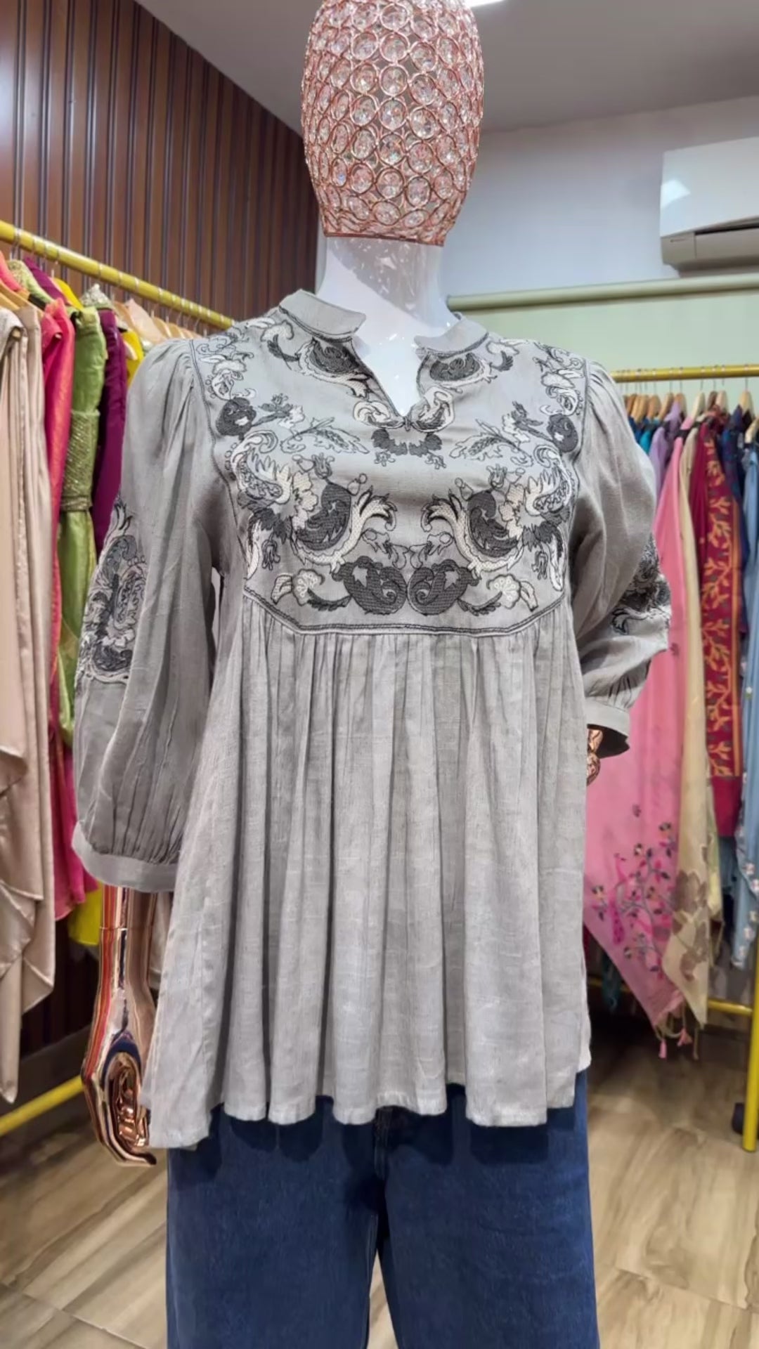 Grey top Bohemian embroidery