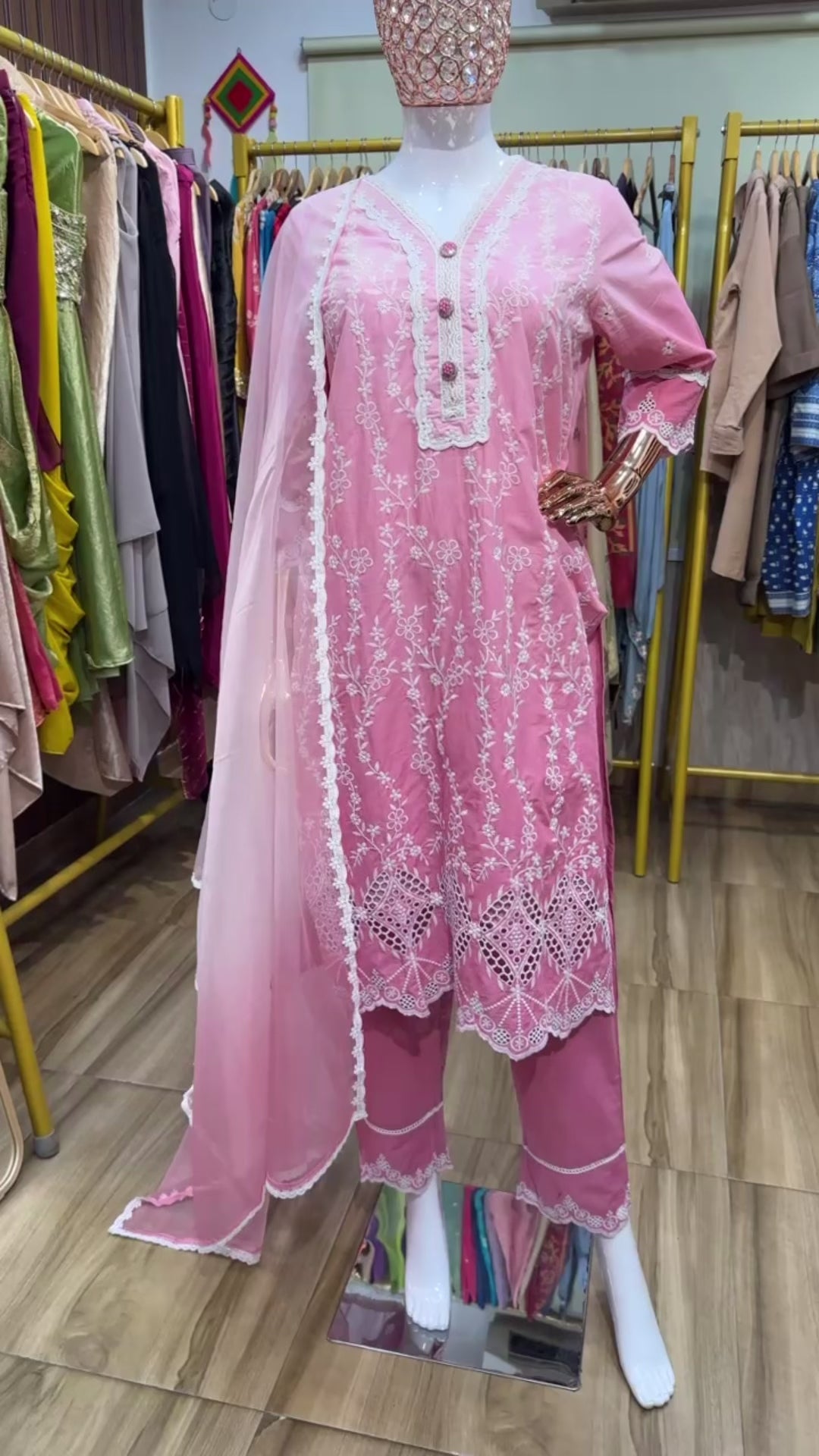 Pink ombre three piece suit