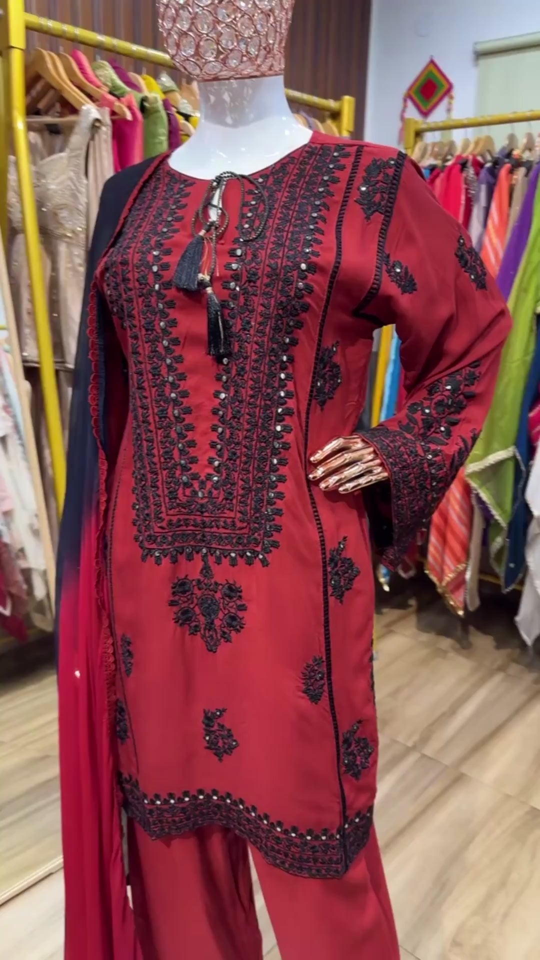 Red and Black Pakistani three piece set
