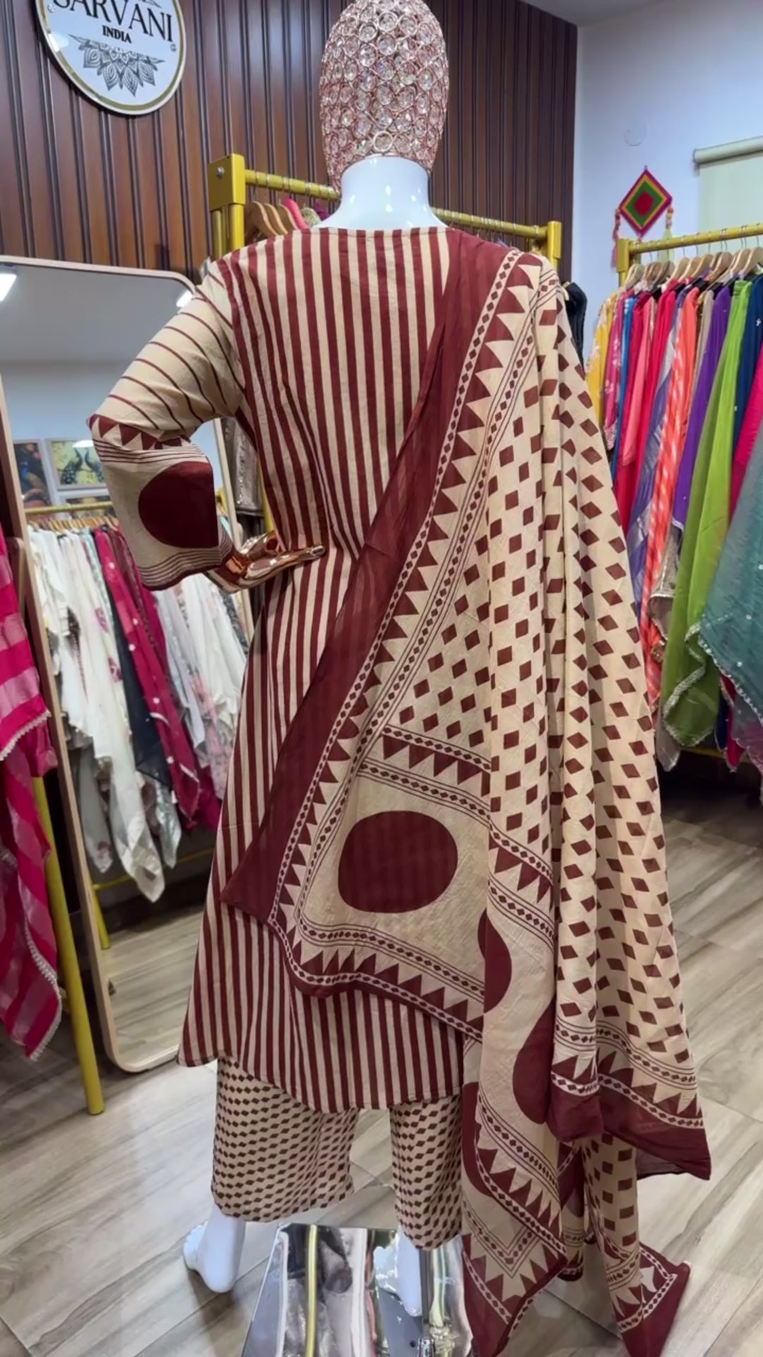 Maroon and brown dupatta set