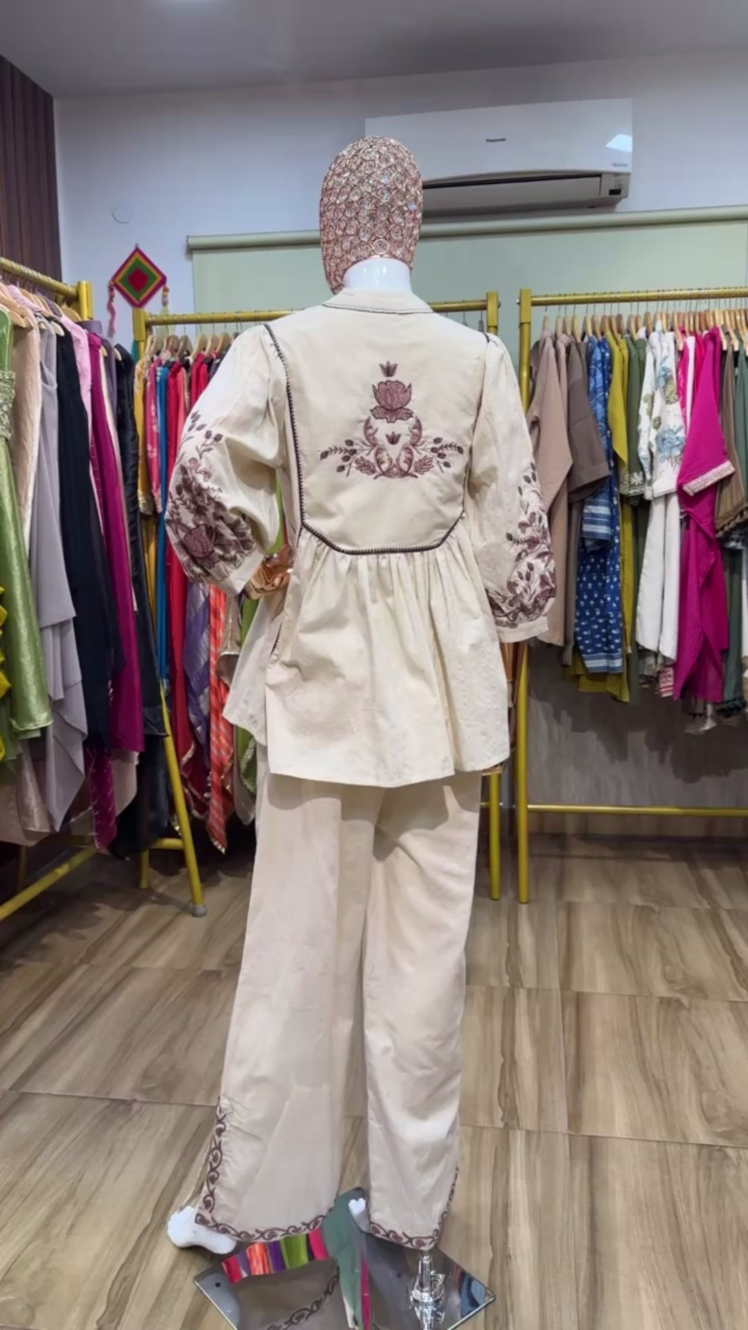Beige co ord set Bohemian embroidery