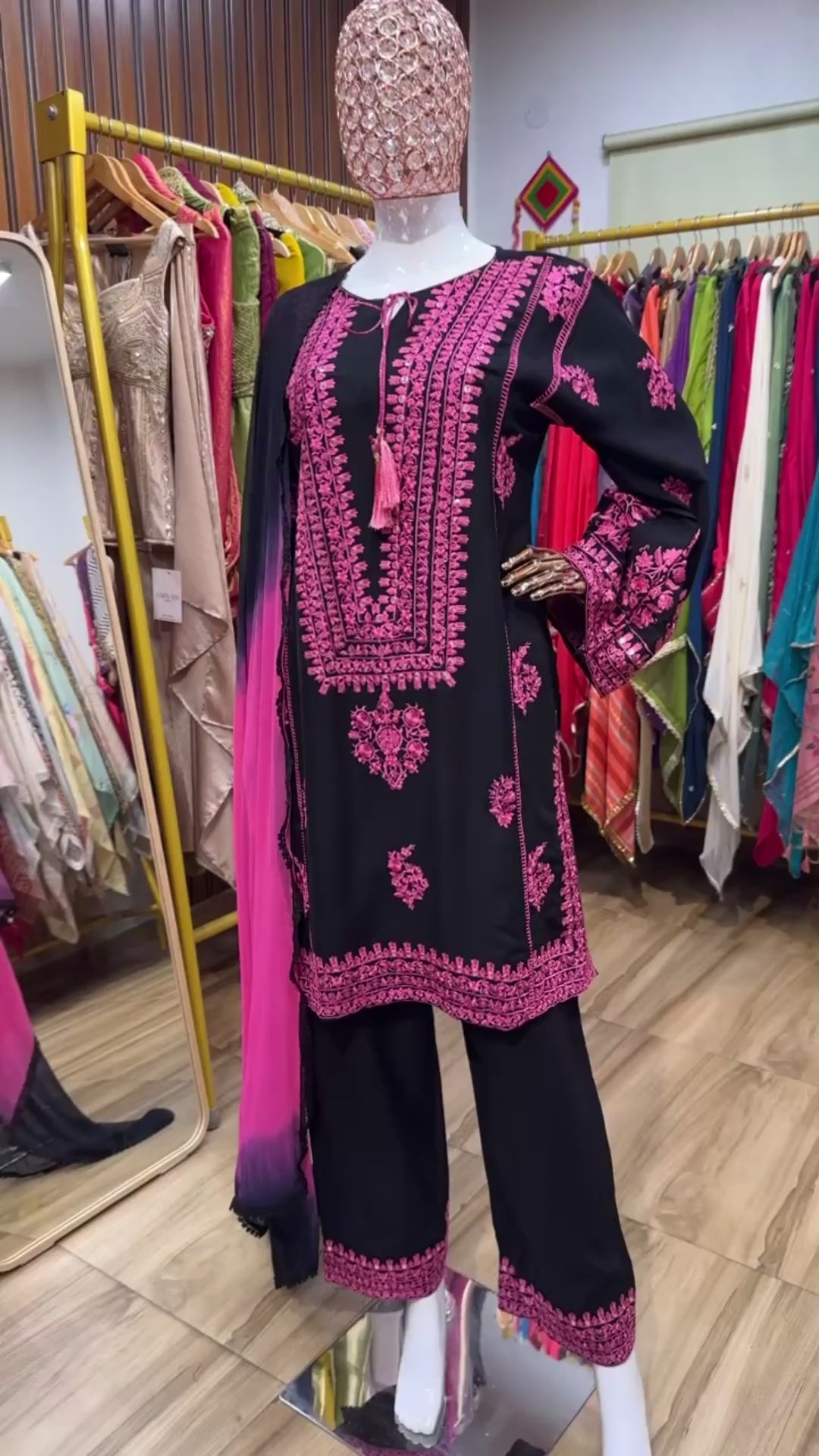 Pink and Black Pakistani three piece set