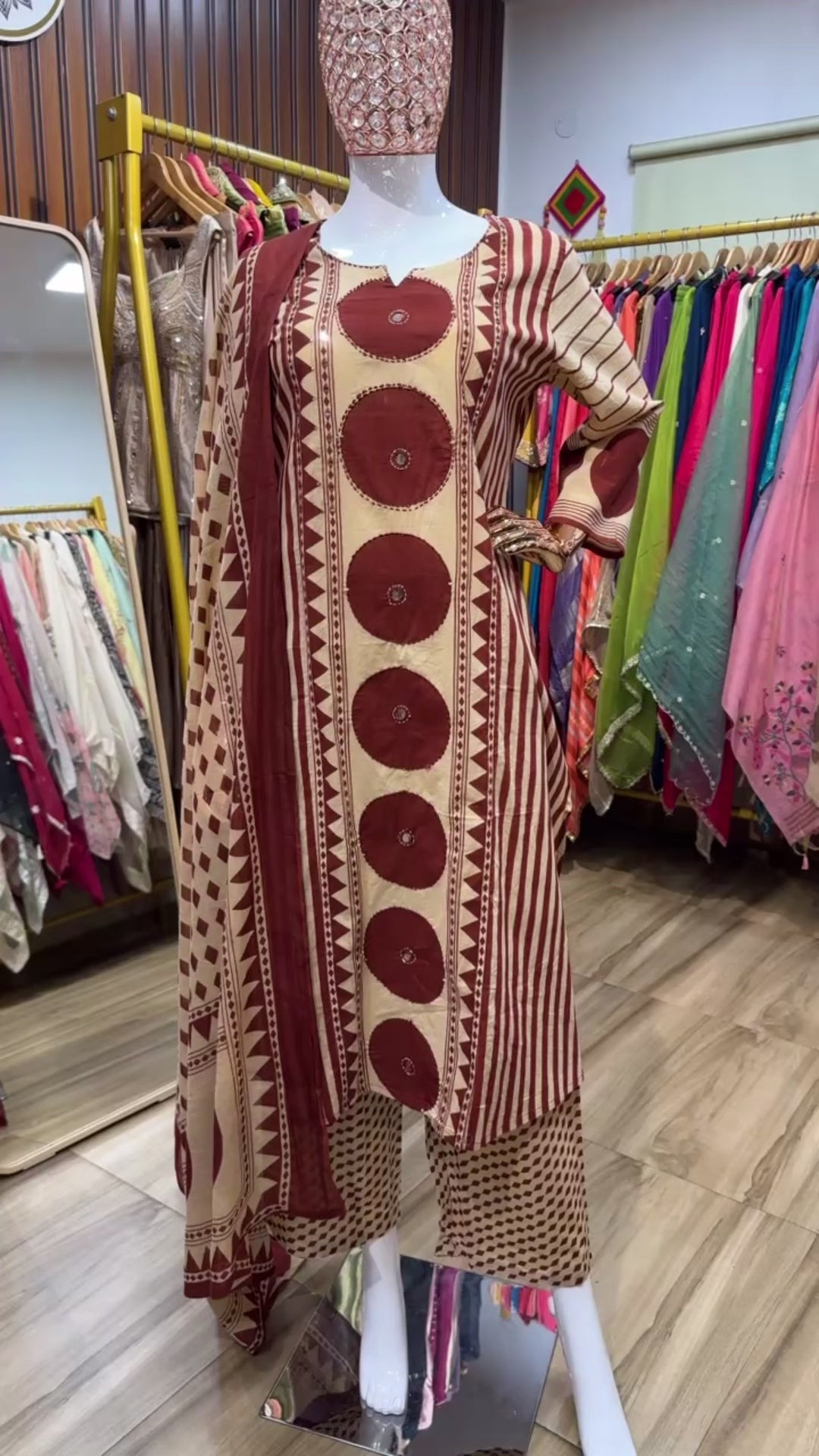 Maroon and brown dupatta set