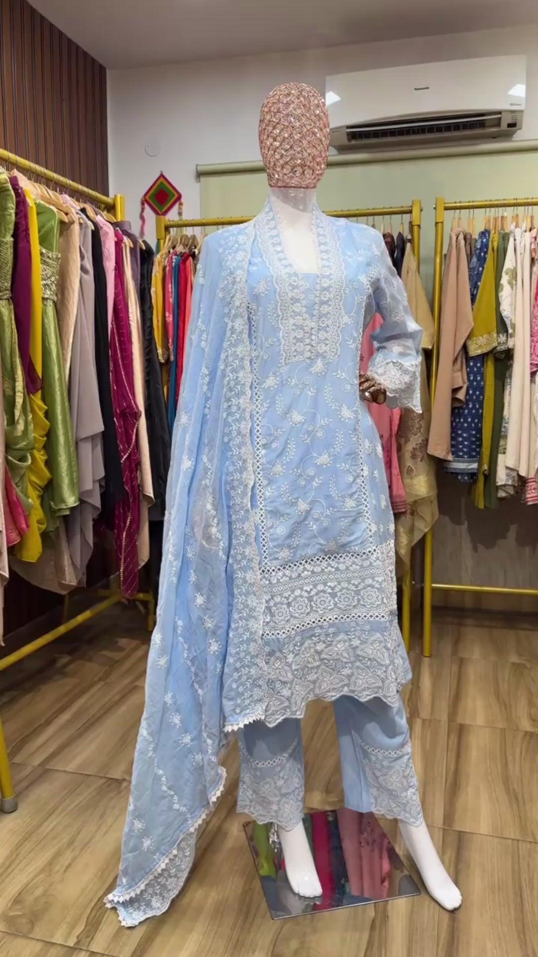 Blue Mul chikankari straight suit