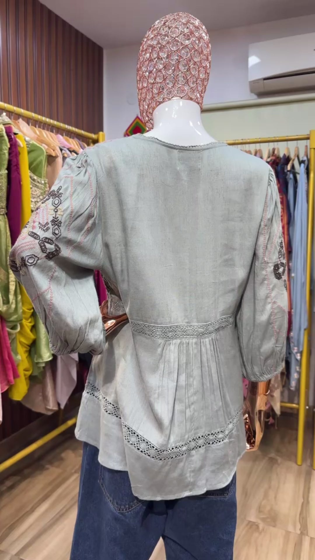 Mint green top Bohemian embroidery