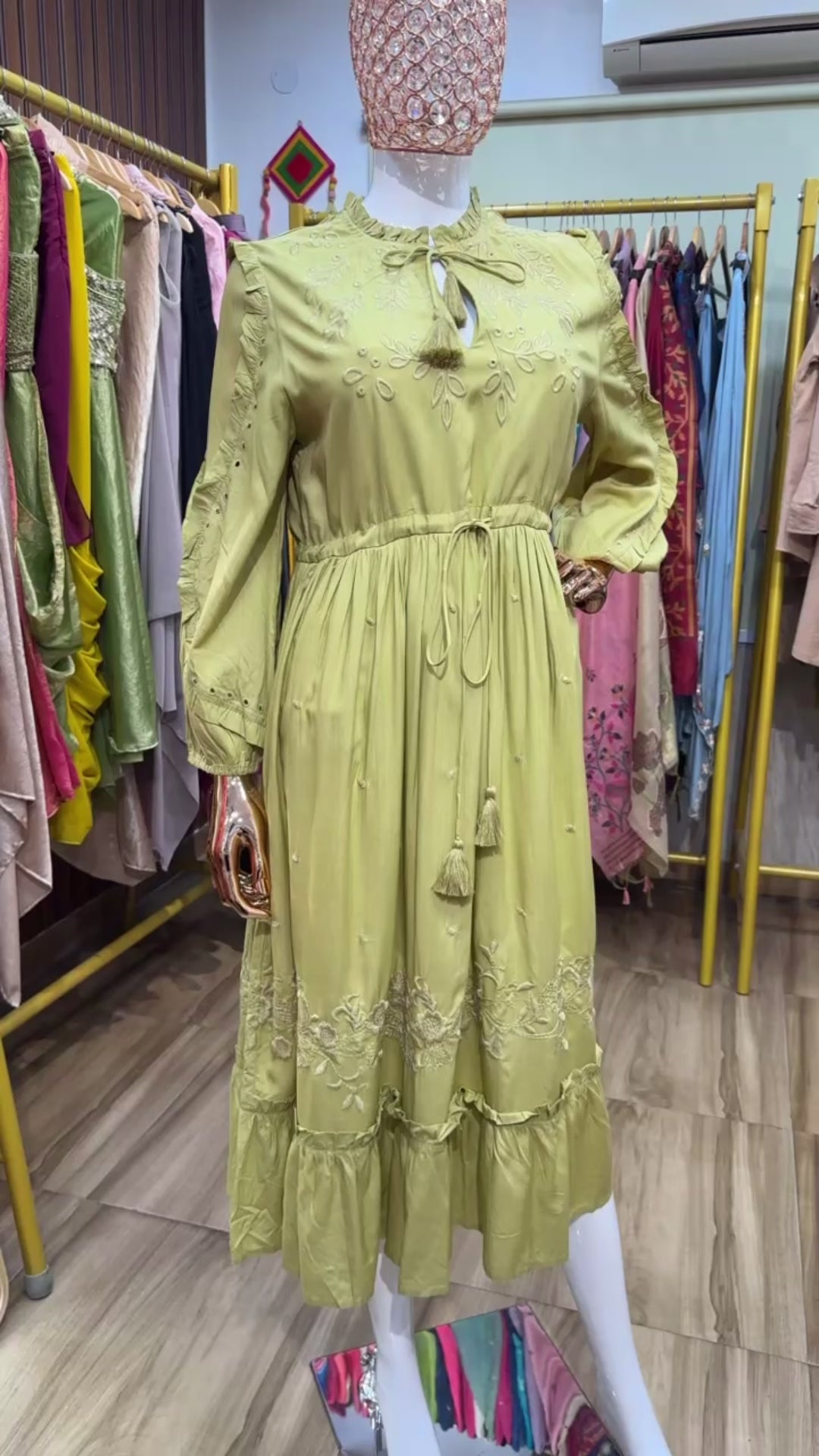 Yellow one piece dress bohemian embroidery