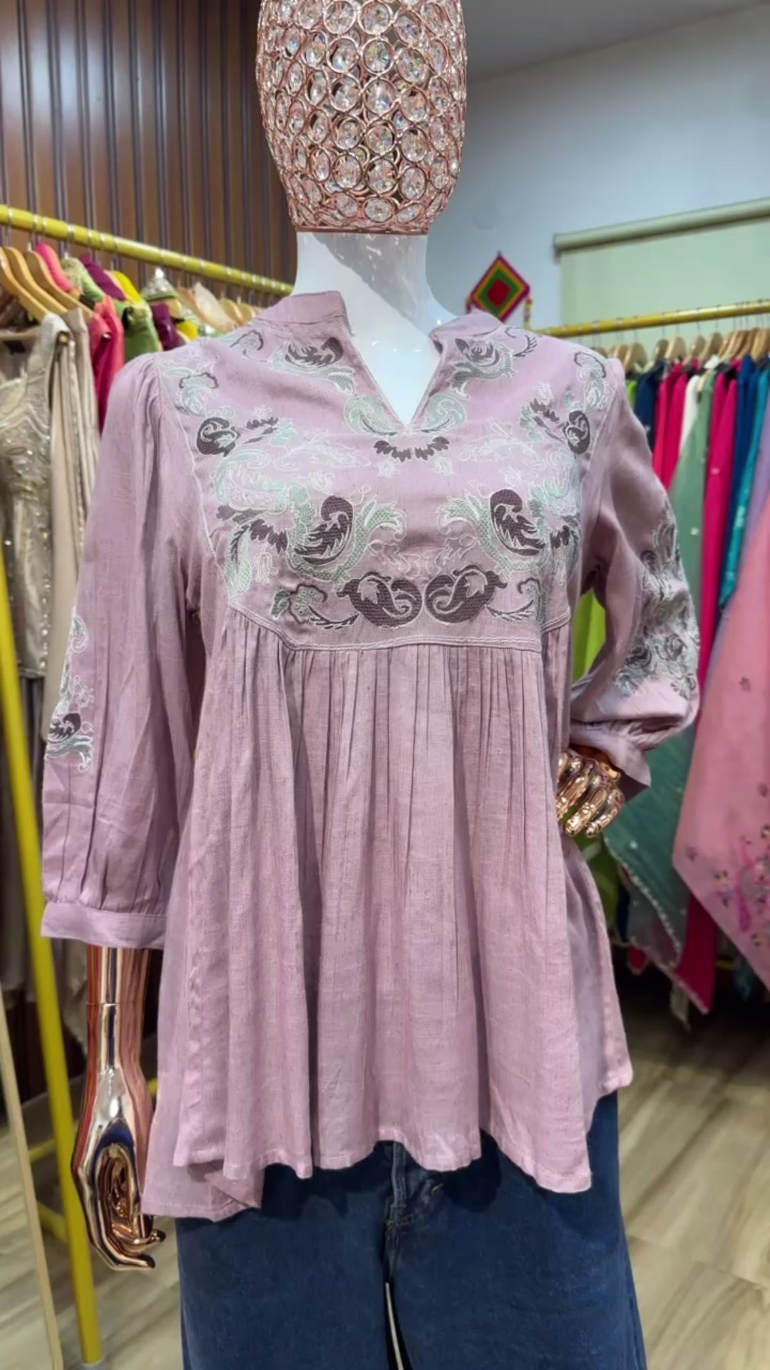 Onion pink top Bohemian embroidery