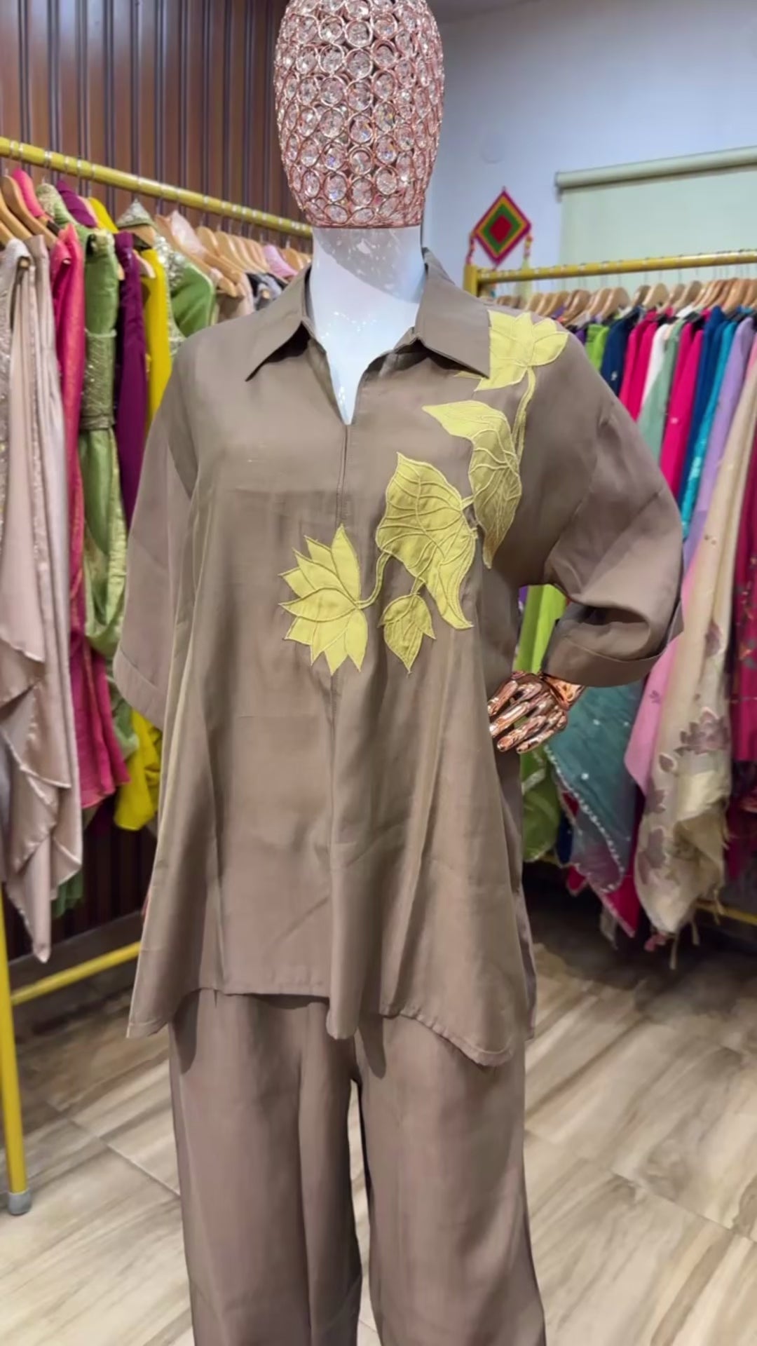 Brown and yellow Aplic co ord set