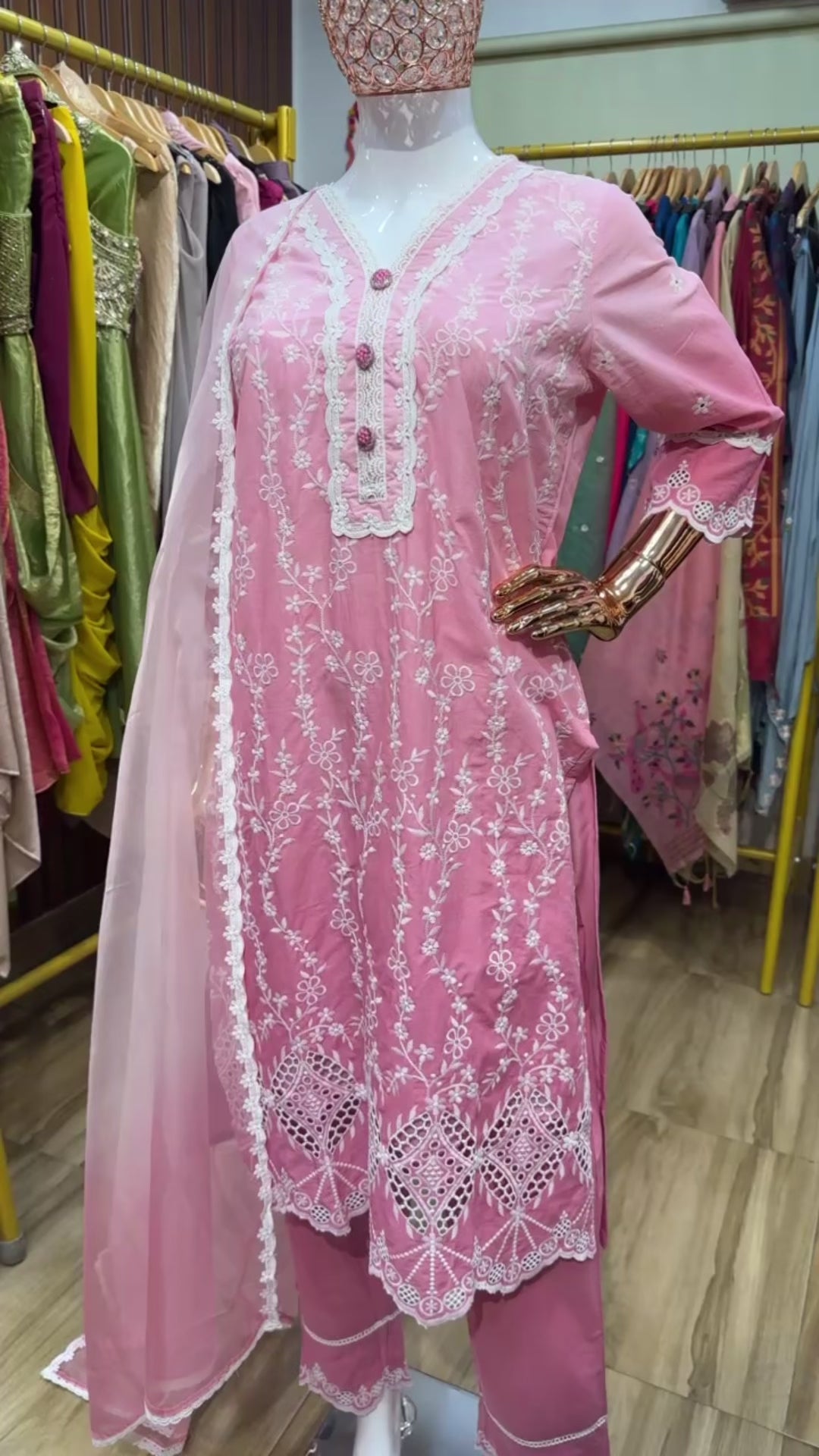 Pink ombre three piece suit