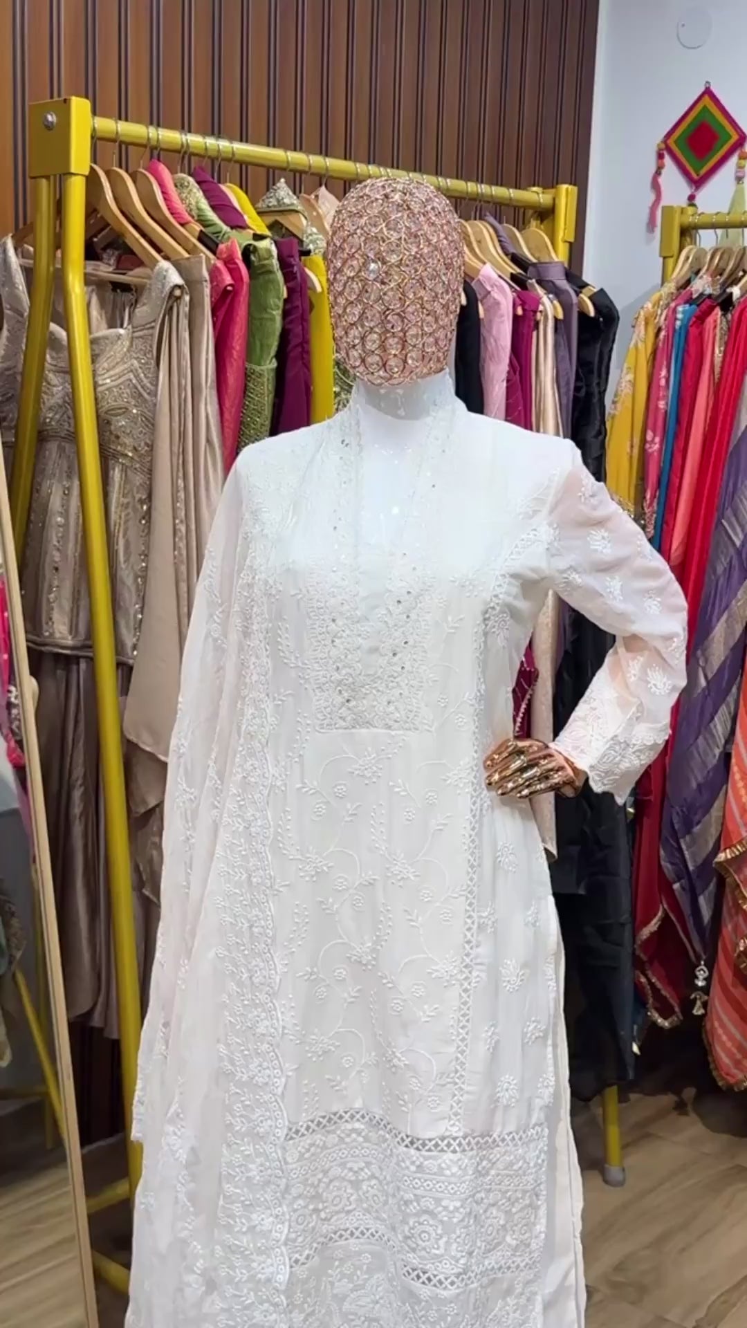 White Mul chikankari straight suit