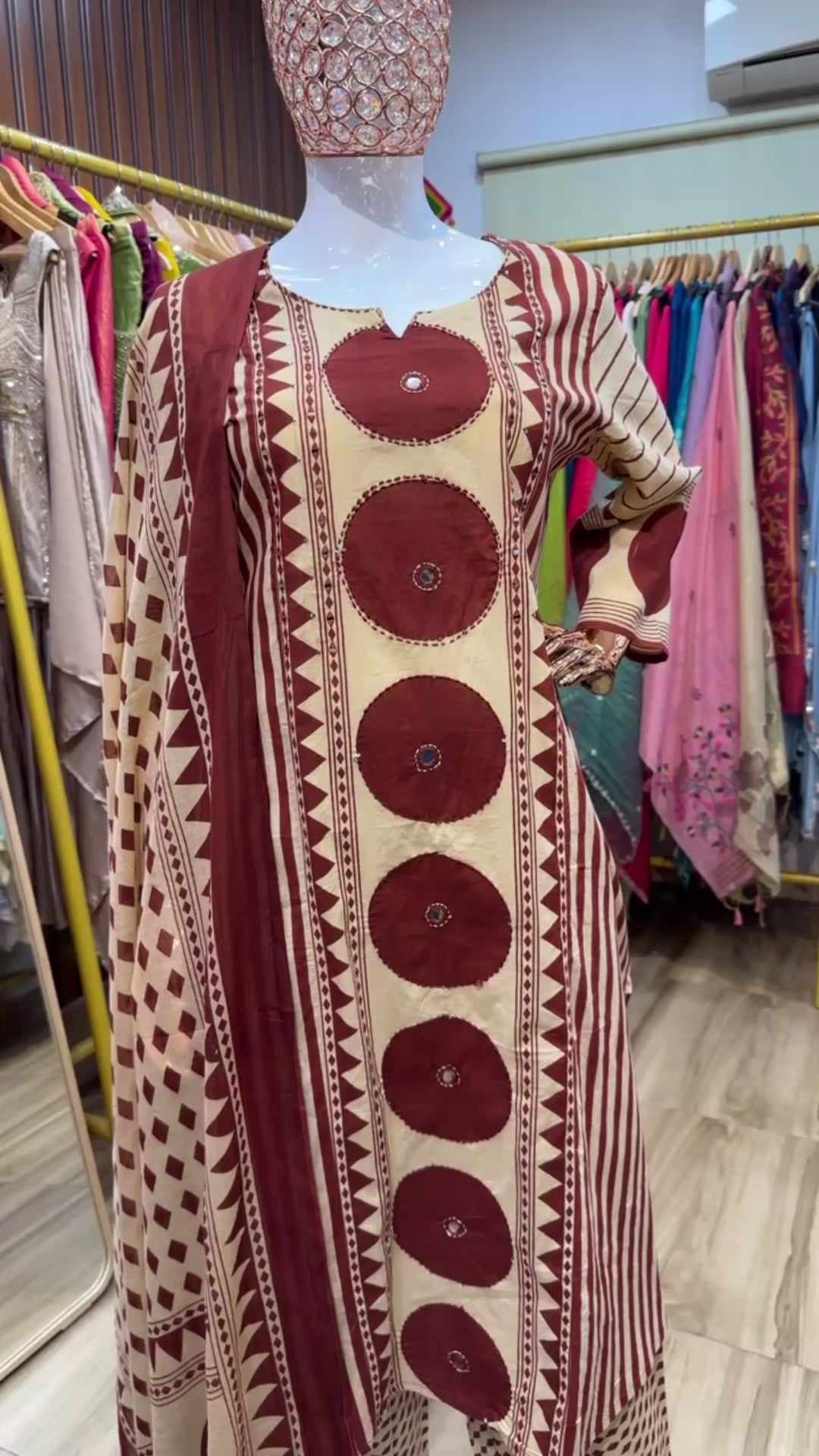 Maroon and brown dupatta set