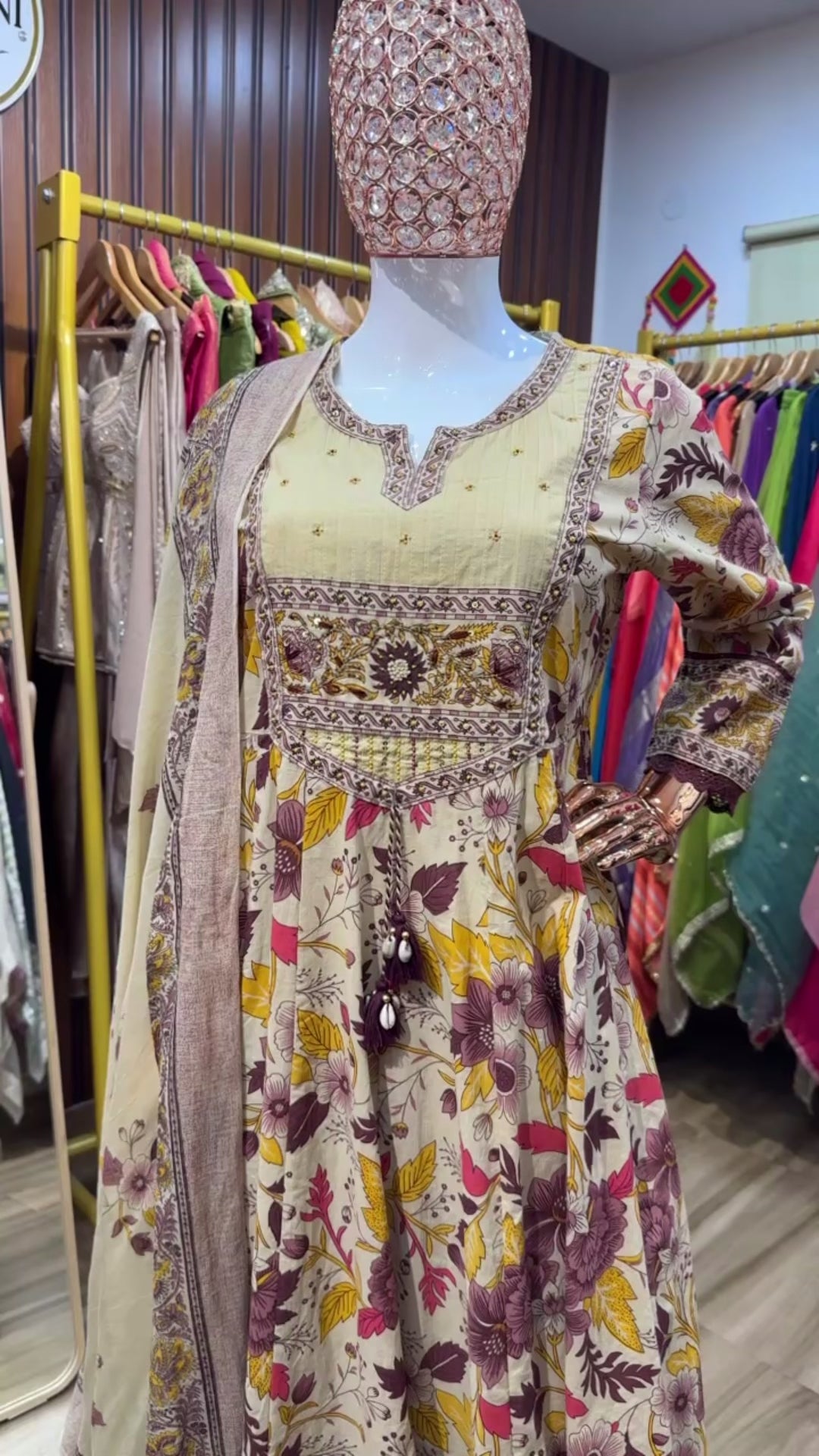 Purple and beige floral anarkali