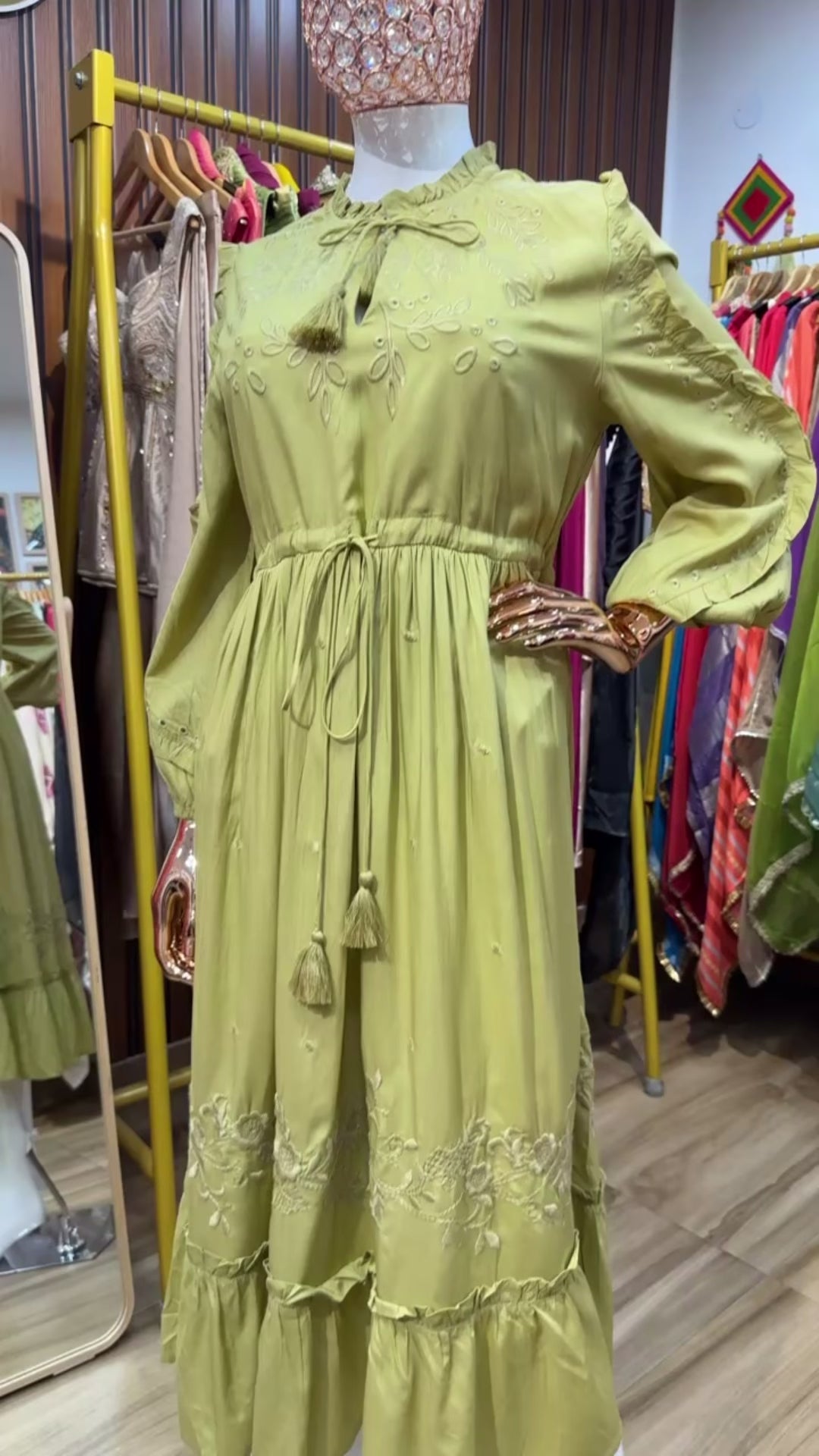 Yellow one piece dress bohemian embroidery