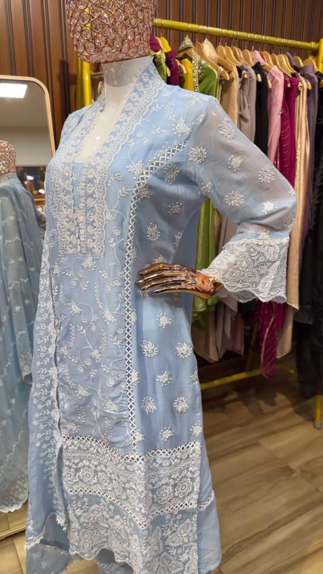 Blue Mul chikankari straight suit