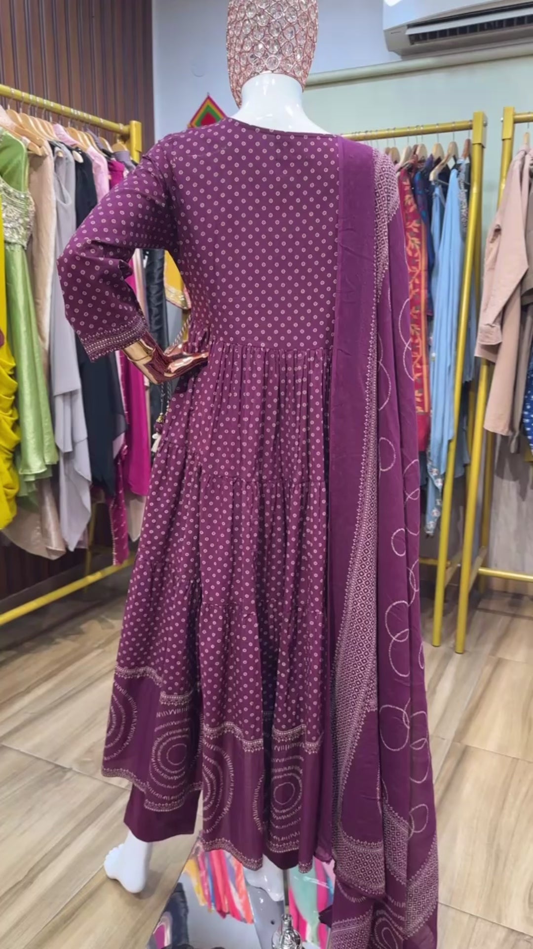 Mulberry Purple printed mirror anarkali